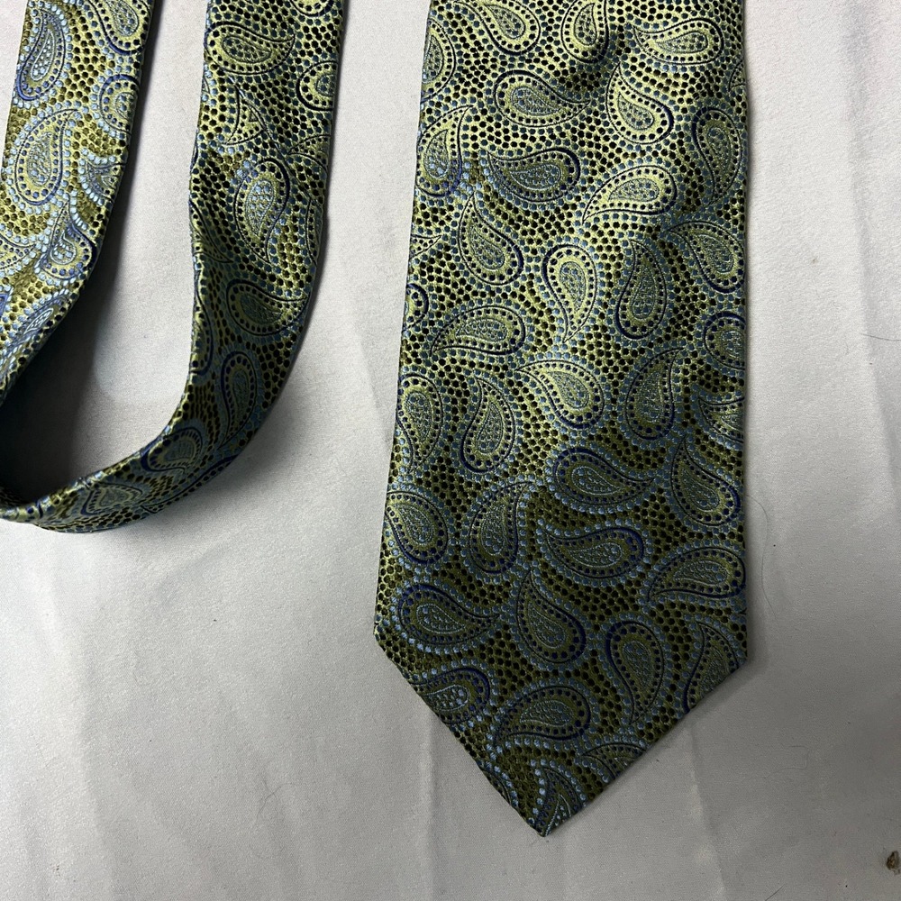 XMI Platinum Paisley Silk Tie Men's Green Blue Formal Neckwear Hand‎ Made